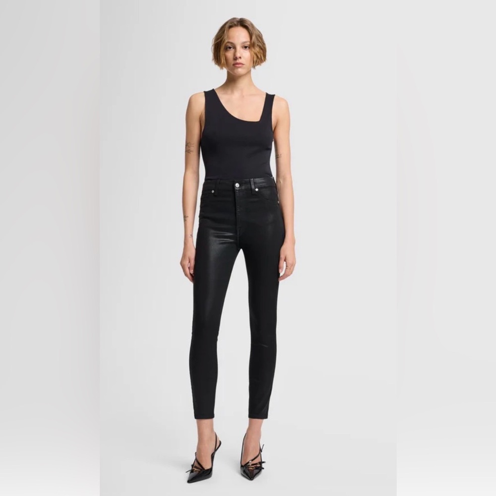 7 For All Mankind B (Air) High Waist Ankle Skinny Jeans, Black Coated, Size 25